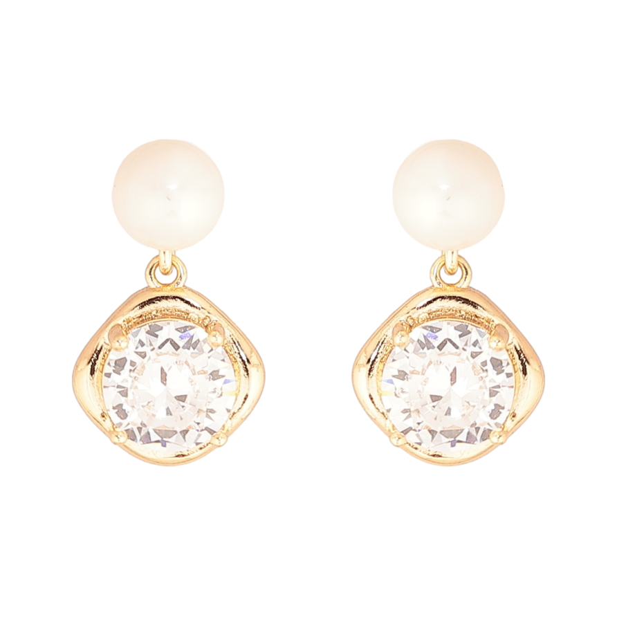 Серьги Xuping Позолота 18K пусеты Жемчужины с кристальными подвесками фото №1 Серьги Xuping Позолота 18K пусеты Жемчужины с кристальными подвесками фото №1