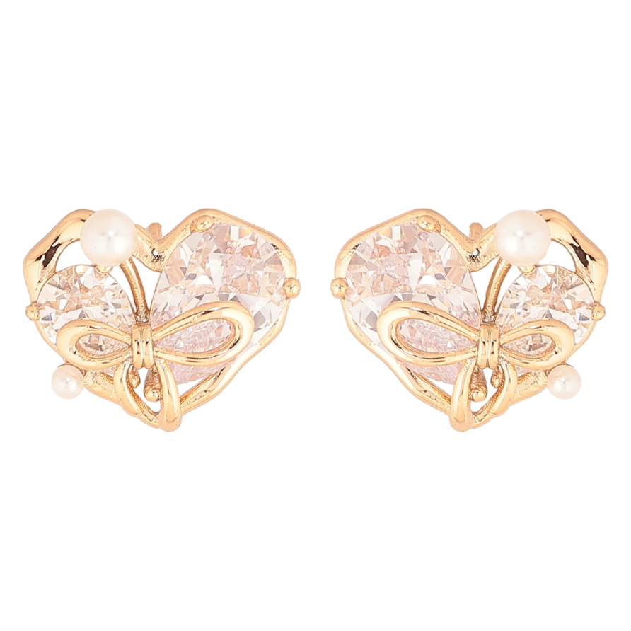 Серьги Xuping Позолота 18K пусеты Кристальные сердечки фото №1