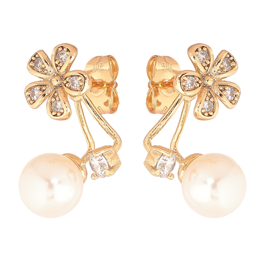 Серьги Xuping Позолота 18K пусеты-джекеты Цветочки с жемчужинами фото №1 Серьги Xuping Позолота 18K пусеты-джекеты Цветочки с жемчужинами фото №1