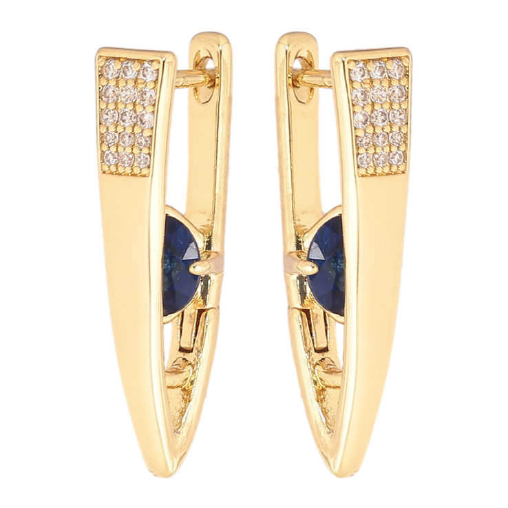 Сережки Xuping Позолота 14K англійський замок «Скоби з синіми кристалами» фото №12 Сережки Xuping Позолота 14K англійський замок «Скоби з синіми кристалами» фото №12