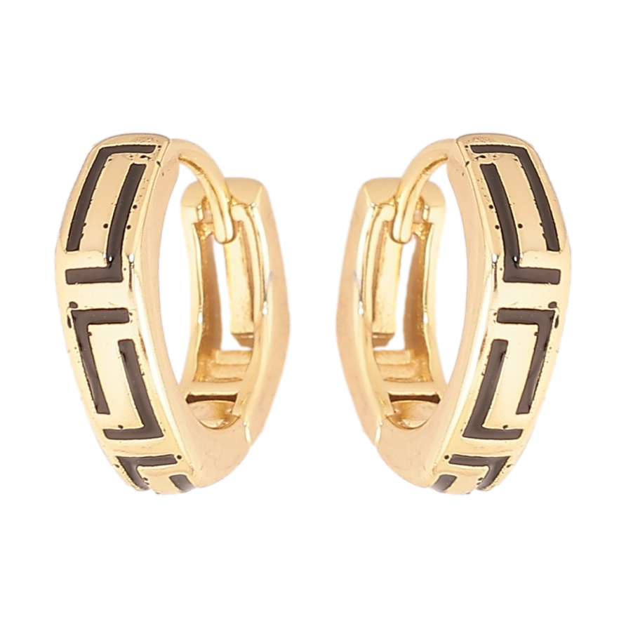 Сережки Xuping Позолота 14K колечка «Візерунок чорною емаллю» фото №1 Сережки Xuping Позолота 14K колечка «Візерунок чорною емаллю» фото №1