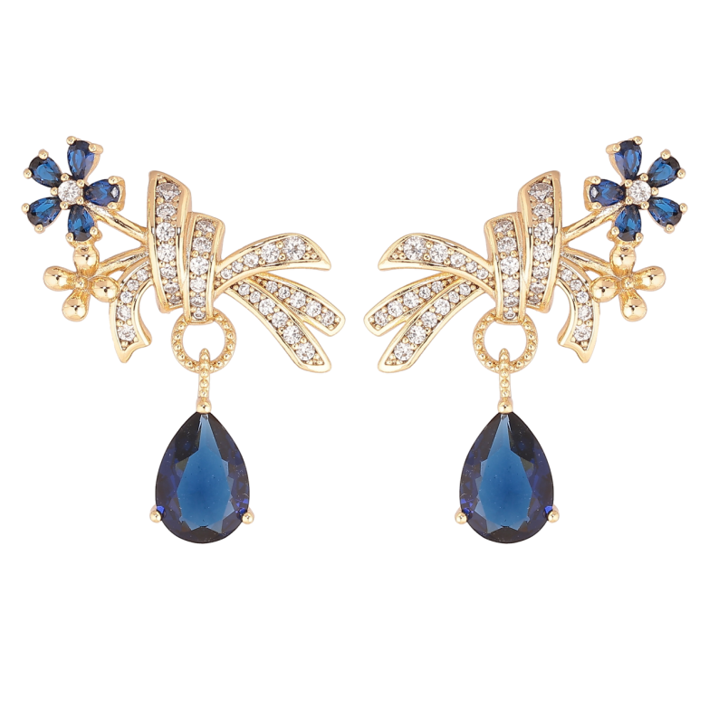 Сережки Xuping Позолота 14K пусети «Квіткові підвіски з синіми кристалами» фото №3 Сережки Xuping Позолота 14K пусети «Квіткові підвіски з синіми кристалами» фото №3