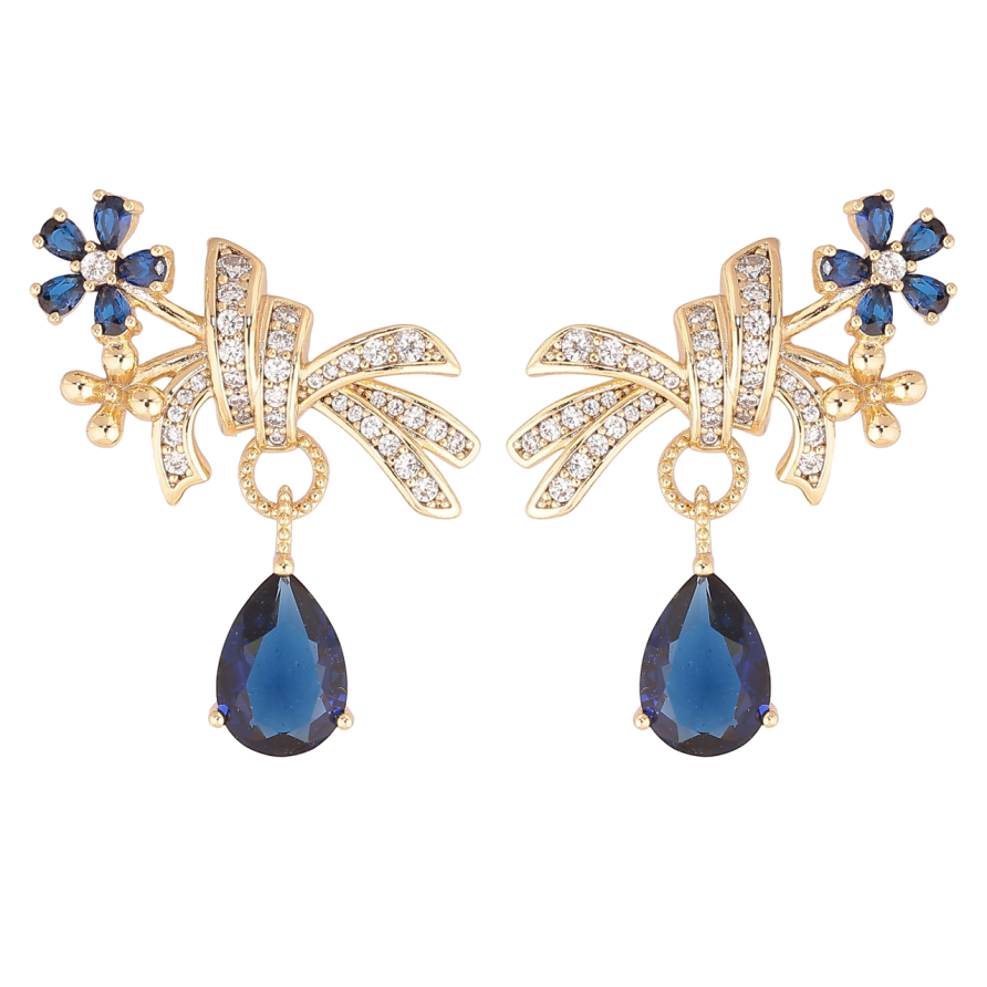 Серьги Xuping Позолота 14K пусеты Цветочные подвески с синими кристаллами фото №1 Серьги Xuping Позолота 14K пусеты Цветочные подвески с синими кристаллами фото №1