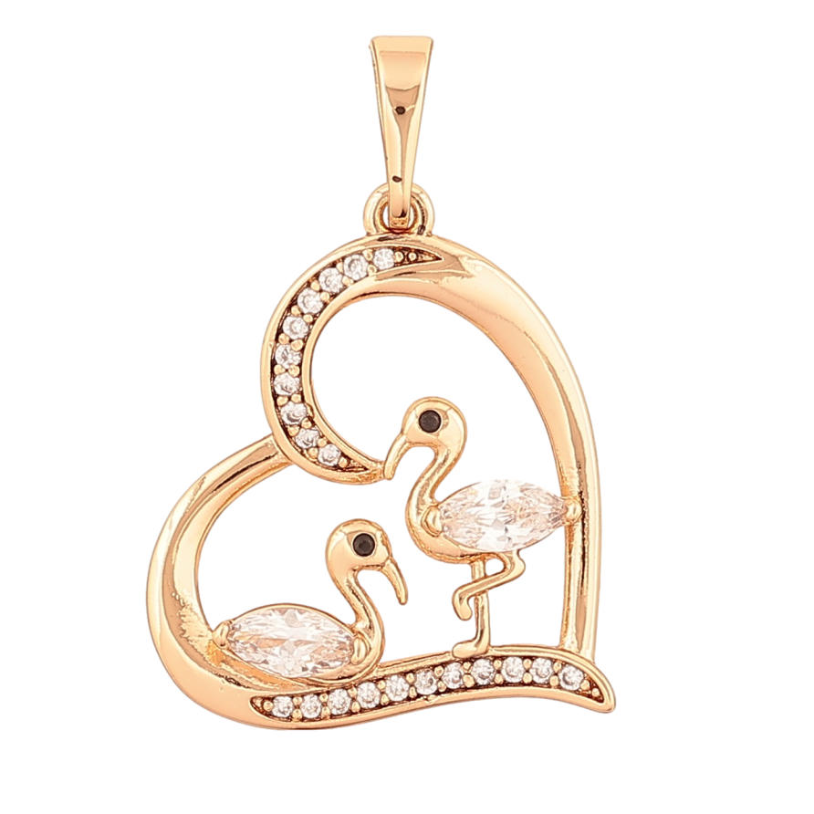 Кулон Xuping Позолота 18K «Серце з фламінго» для ланцюжка до 6мм фото №1 Кулон Xuping Позолота 18K «Серце з фламінго» для ланцюжка до 6мм фото №1