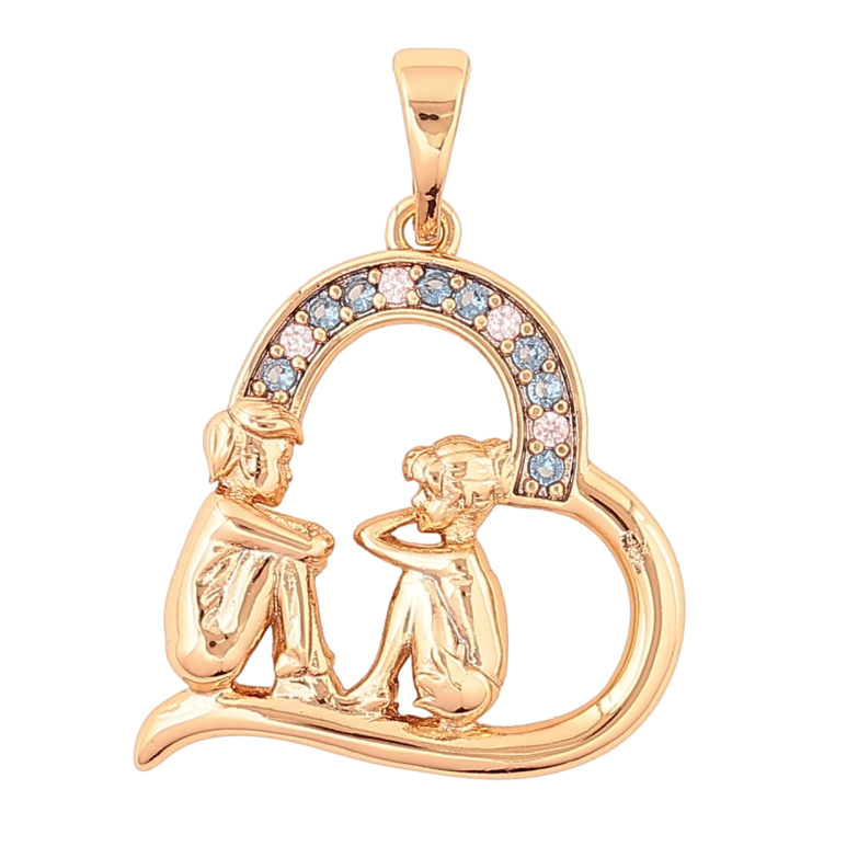 Кулон Xuping Позолота 18K «Закохані в сердечку з біло-синіми кристалами» для ланцюжка до 5мм фото №10