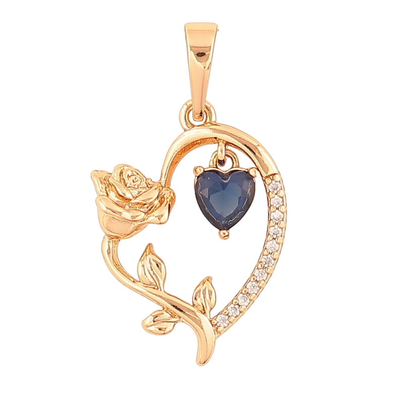 Кулон Xuping Позолота 18K Сердце с розой и синим кристальным сердечком для цепочки до 6мм фото №6