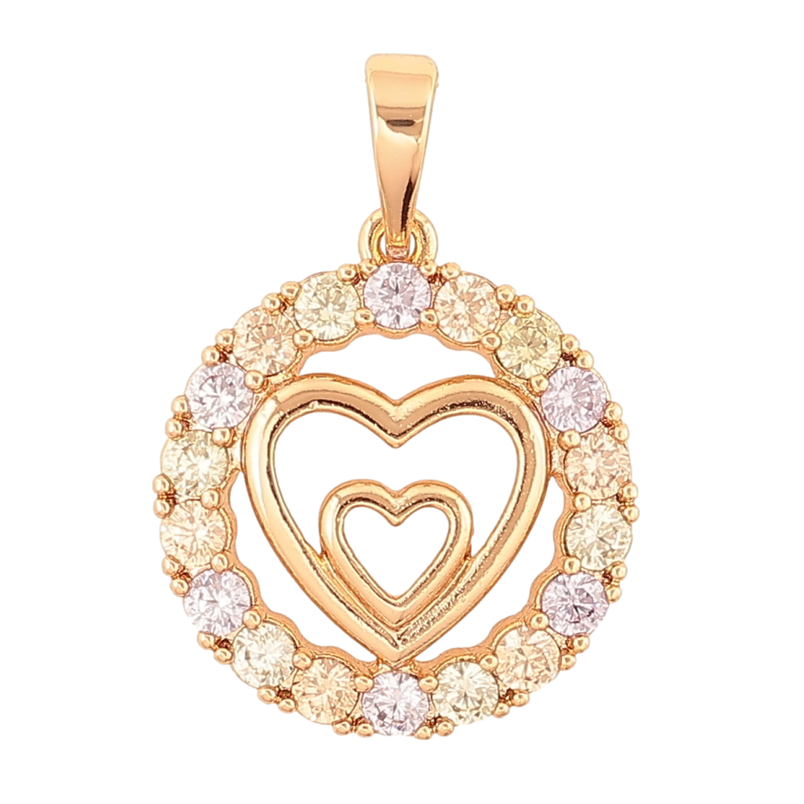 Кулон Xuping Позолота 18K «Сердечка в колечку різнокольорових кристалів» для ланцюжка до 6мм фото №1 Кулон Xuping Позолота 18K «Сердечка в колечку різнокольорових кристалів» для ланцюжка до 6мм фото №1