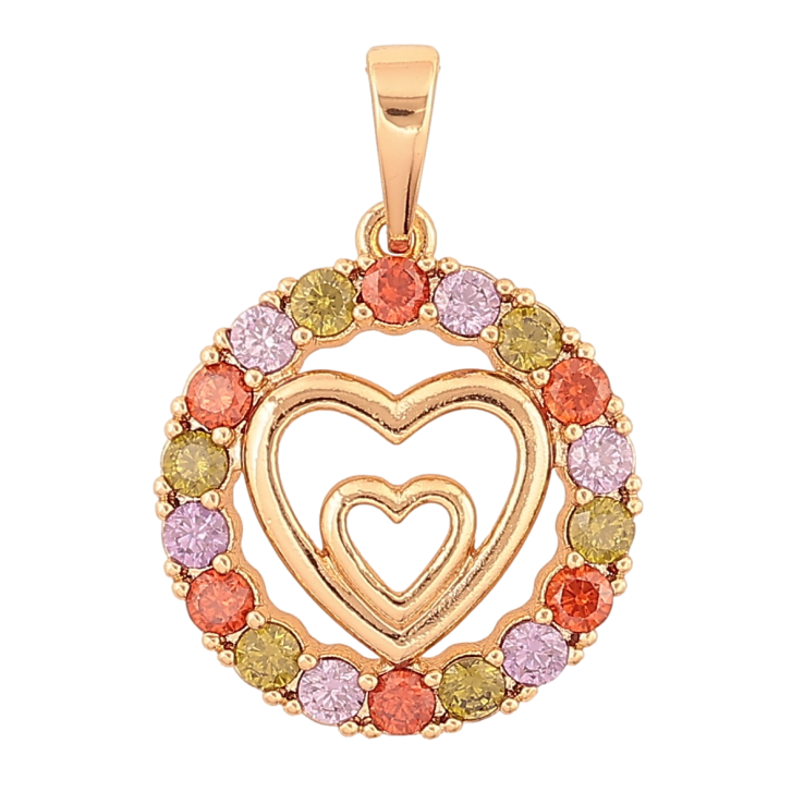 Кулон Xuping Позолота 18K «Сердечка в колечку різнокольорових кристалів» для ланцюжка до 6мм фото №2 Кулон Xuping Позолота 18K «Сердечка в колечку різнокольорових кристалів» для ланцюжка до 6мм фото №2
