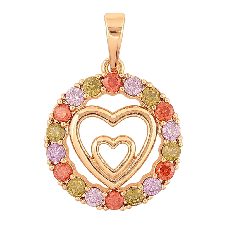 Кулон Xuping Позолота 18K «Сердечка в колечку різнокольорових кристалів» для ланцюжка до 6мм фото №2 Кулон Xuping Позолота 18K «Сердечка в колечку різнокольорових кристалів» для ланцюжка до 6мм фото №2