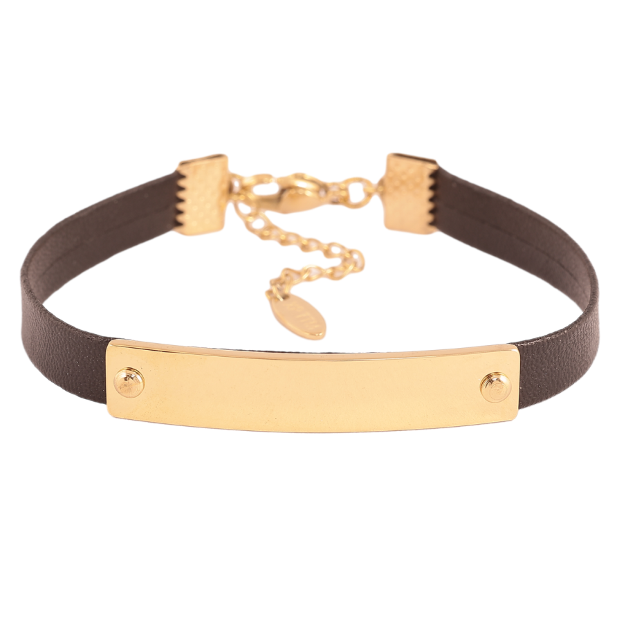 Браслет Xuping ТТМ Stainless Steel колір 14К «Чорний ремінець з накладкою» з доп.ланцюгом 17-20.5см х 7-8мм фото №1