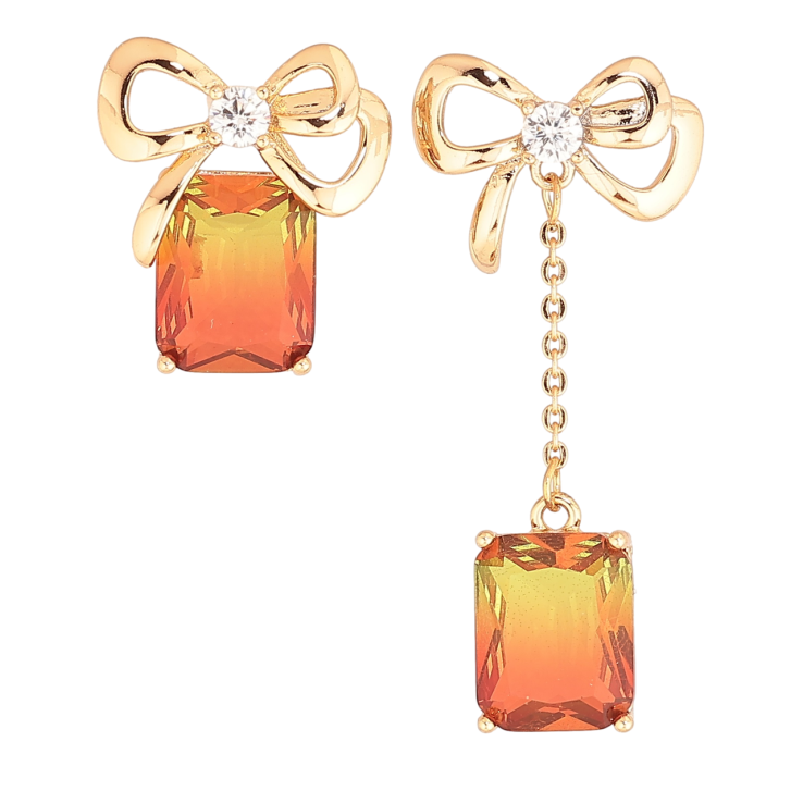 Серьги Xuping Позолота 18K пусеты Ассиметричные банты с желто-красными кристаллами фото №25