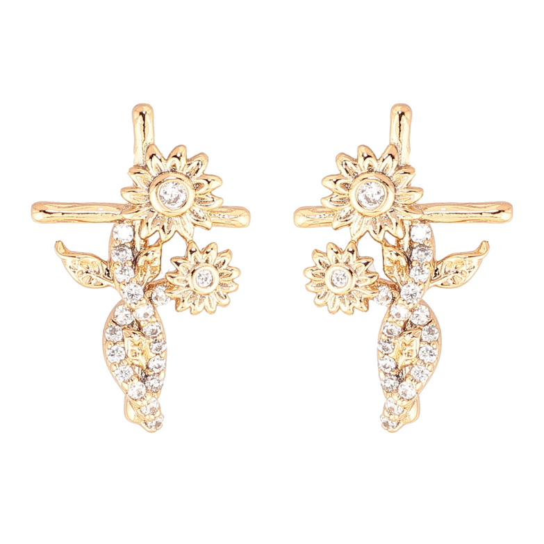 Сережки Xuping Позолота 18K пусети «Хрестики з квіточками» фото №9 Сережки Xuping Позолота 18K пусети «Хрестики з квіточками» фото №9