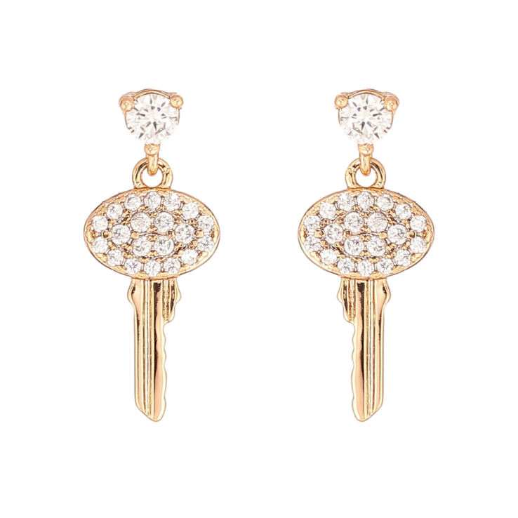 Серьги Xuping Позолота 18K пусеты Ключики с кристаллами фото №6