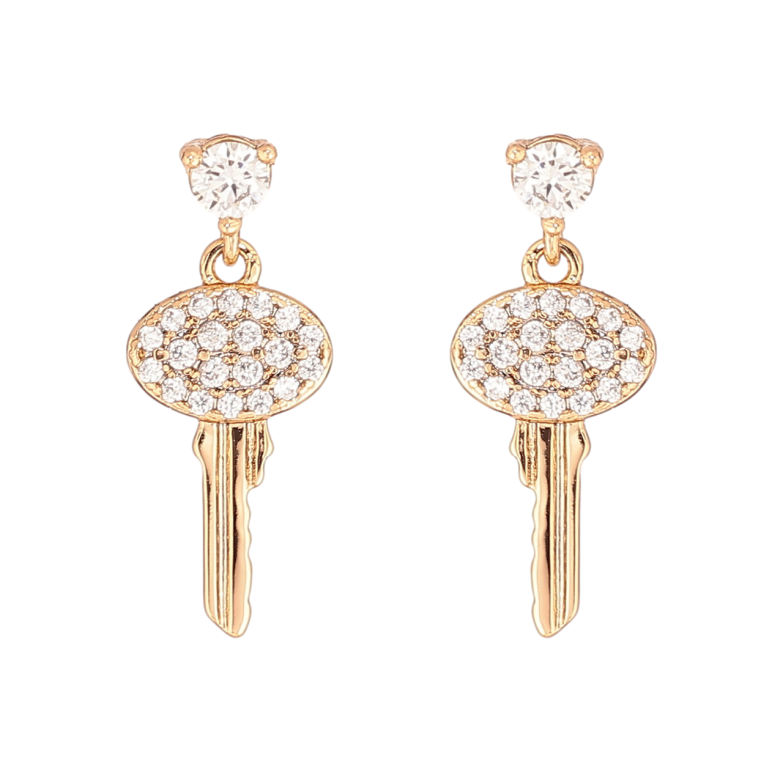Сережки Xuping Позолота 18K пусети «Ключики з кристалами» фото №3 Сережки Xuping Позолота 18K пусети «Ключики з кристалами» фото №3