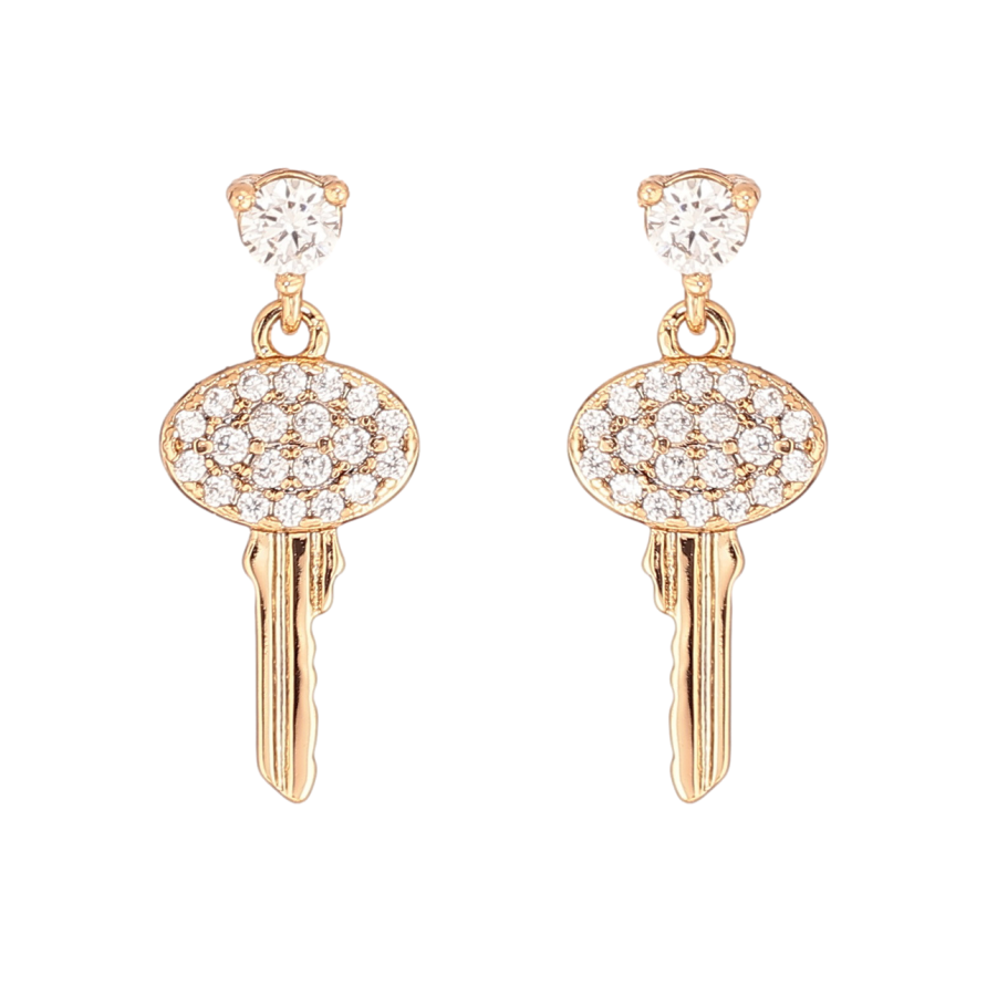 Серьги Xuping Позолота 18K пусеты Ключики с кристаллами фото №1 Серьги Xuping Позолота 18K пусеты Ключики с кристаллами фото №1