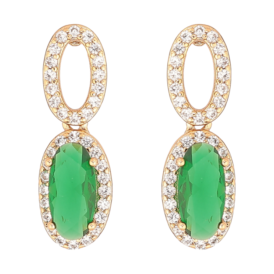 Серьги Xuping Позолота 18K пусеты Подвески с зелеными кристаллами фото №1