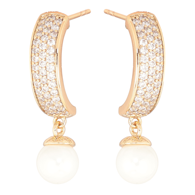 Серьги Xuping Позолота 18K пусеты Дуги с инкрустацией кристаллами и жемчужинами фото №16