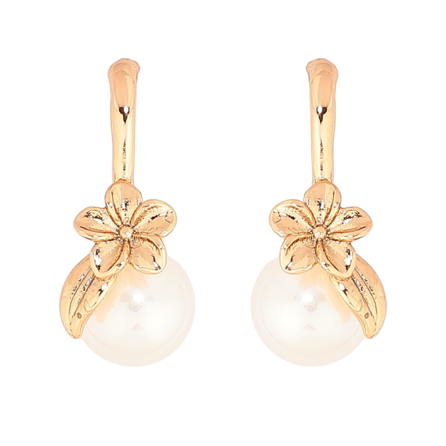 Серьги Xuping Позолота 18K пусеты Жемчужины с цветочками фото №1 Серьги Xuping Позолота 18K пусеты Жемчужины с цветочками фото №1