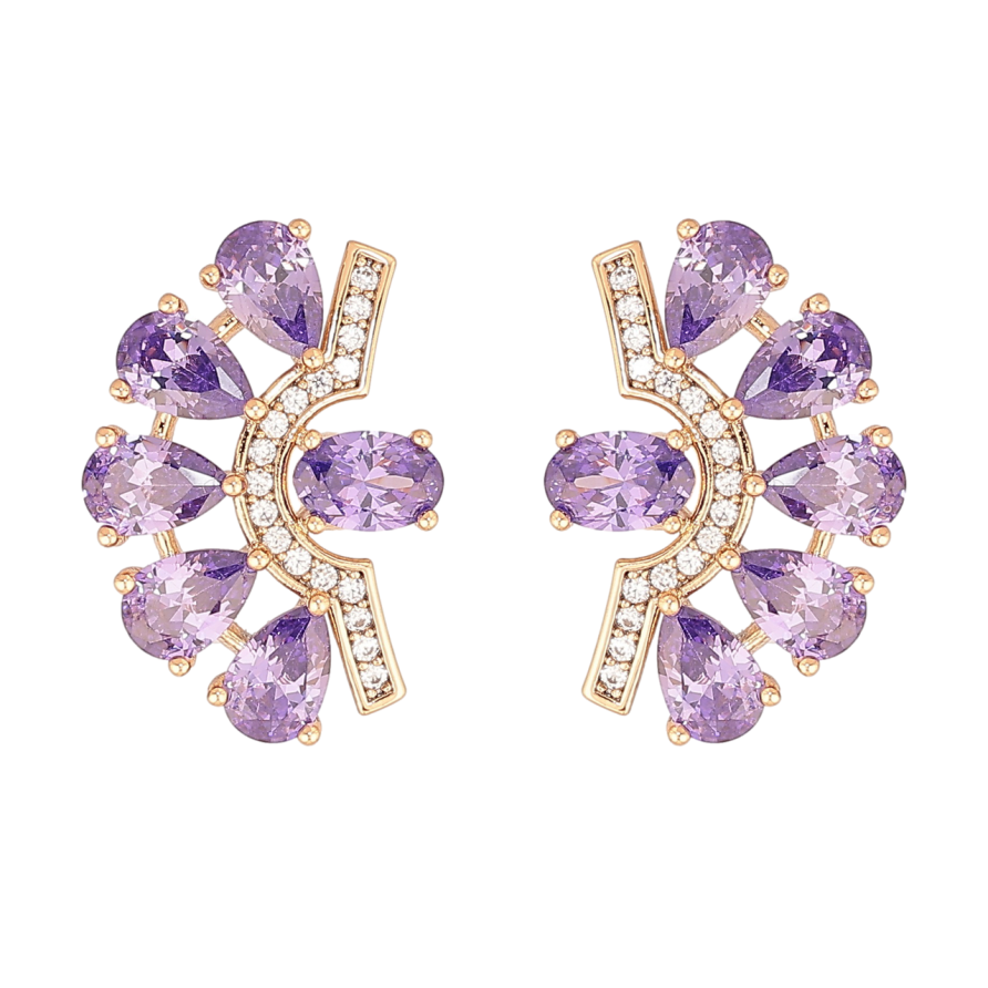 Серьги Xuping Позолота 18K пусеты Декоративный узор с сиреневыми кристаллами фото №1 Серьги Xuping Позолота 18K пусеты Декоративный узор с сиреневыми кристаллами фото №1