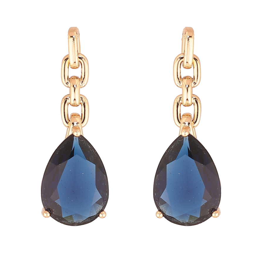 Серьги Xuping Позолота 18K пусеты Узор цепочка с синими кристаллами фото №1 Серьги Xuping Позолота 18K пусеты Узор цепочка с синими кристаллами фото №1