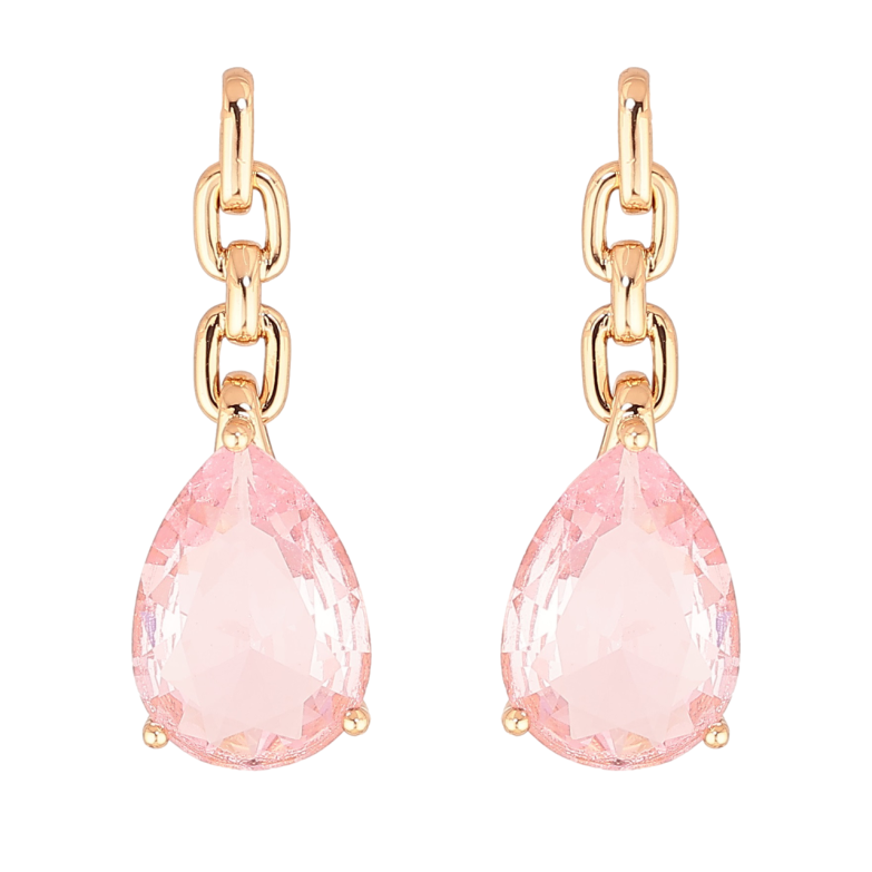 Сережки Xuping Позолота 18K пусети «Візерунок ланцюжок з рожевими кристалами» фото №10