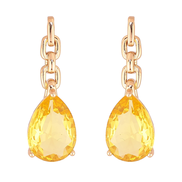 Сережки Xuping Позолота 18K пусети «Візерунок ланцюжок з жовтими кристалами» фото №8