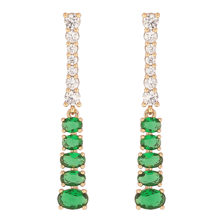 Серьги Xuping Позолота 18K пусеты Дорожки бело-зеленых кристаллов фото №21