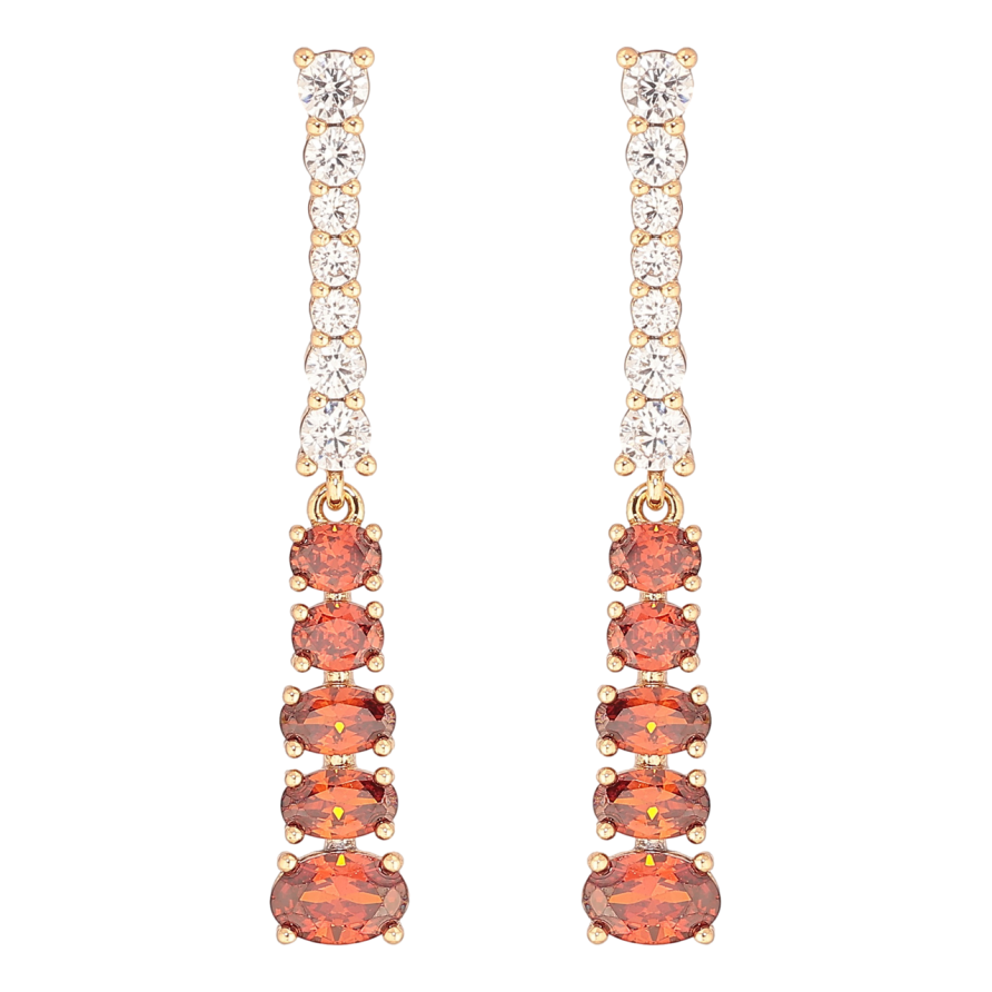 Серьги Xuping Позолота 18K пусеты Дорожки бело-красных кристаллов фото №1