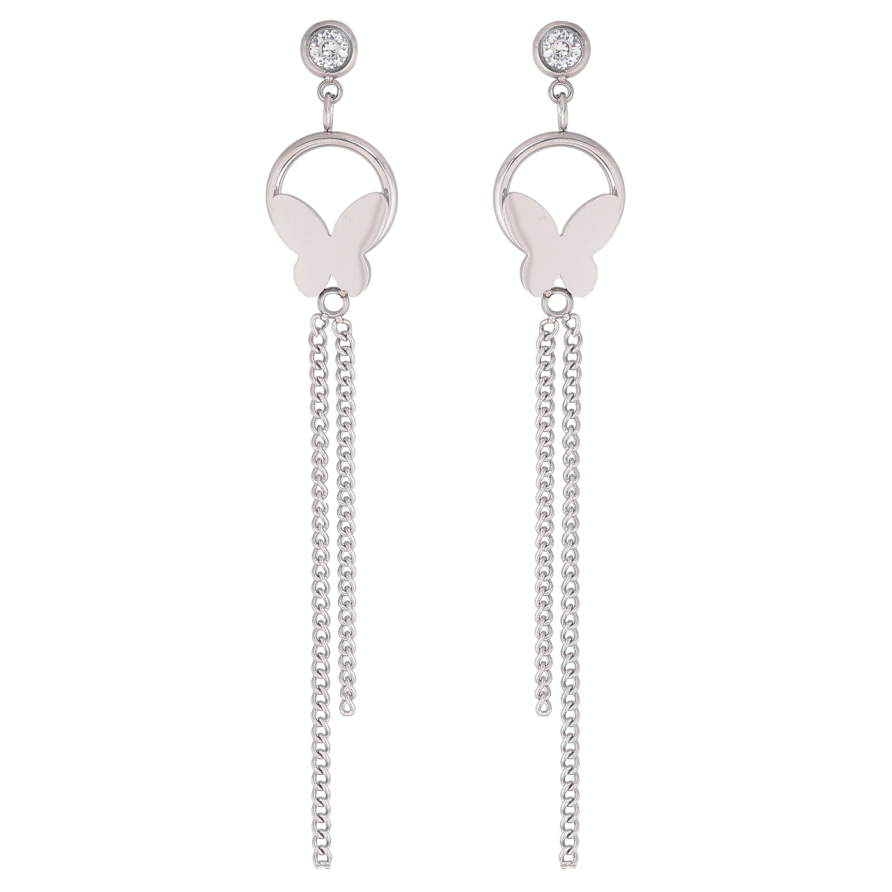 Сережки Xuping TTM Stainless Steel колір Родій пусети «Підвіски з метеликами» фото №1 Сережки Xuping TTM Stainless Steel колір Родій пусети «Підвіски з метеликами» фото №1