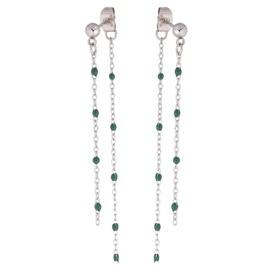 Серьги Xuping TTM Stainless Steel цвет Родий пусеты-джекеты Подвески цепочки с зеленой эмалью фото №1 Серьги Xuping TTM Stainless Steel цвет Родий пусеты-джекеты Подвески цепочки с зеленой эмалью фото №1