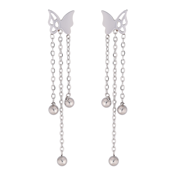 Сережки Xuping TTM Stainless Steel колір Родій пусети «Метелики з підвісками» фото №2 Сережки Xuping TTM Stainless Steel колір Родій пусети «Метелики з підвісками» фото №2