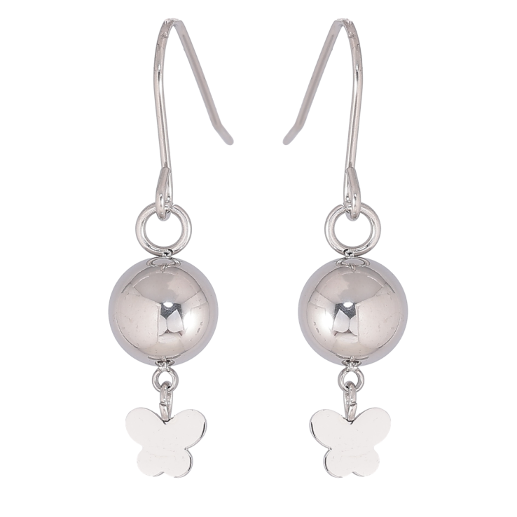 Сережки Xuping TTM Stainless Steel колір Родій французький замок «Кульки з метеликами» фото №13 Сережки Xuping TTM Stainless Steel колір Родій французький замок «Кульки з метеликами» фото №13