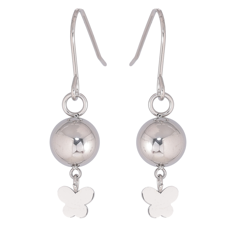 Сережки Xuping TTM Stainless Steel колір Родій французький замок «Кульки з метеликами» фото №7