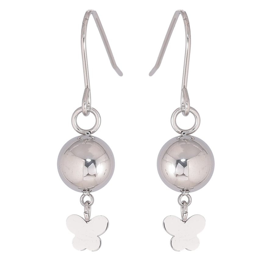 Сережки Xuping TTM Stainless Steel колір Родій французький замок «Кульки з метеликами» фото №1