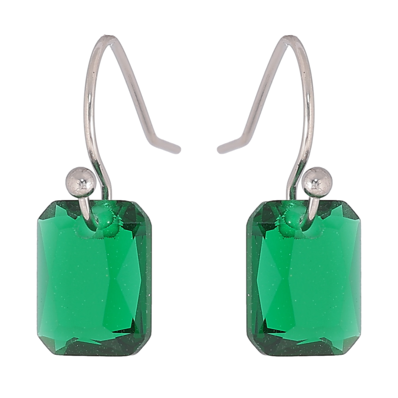 Сережки Xuping TTM Stainless Steel колір Родій французький замок «Зелені кристали» фото №1 Сережки Xuping TTM Stainless Steel колір Родій французький замок «Зелені кристали» фото №1