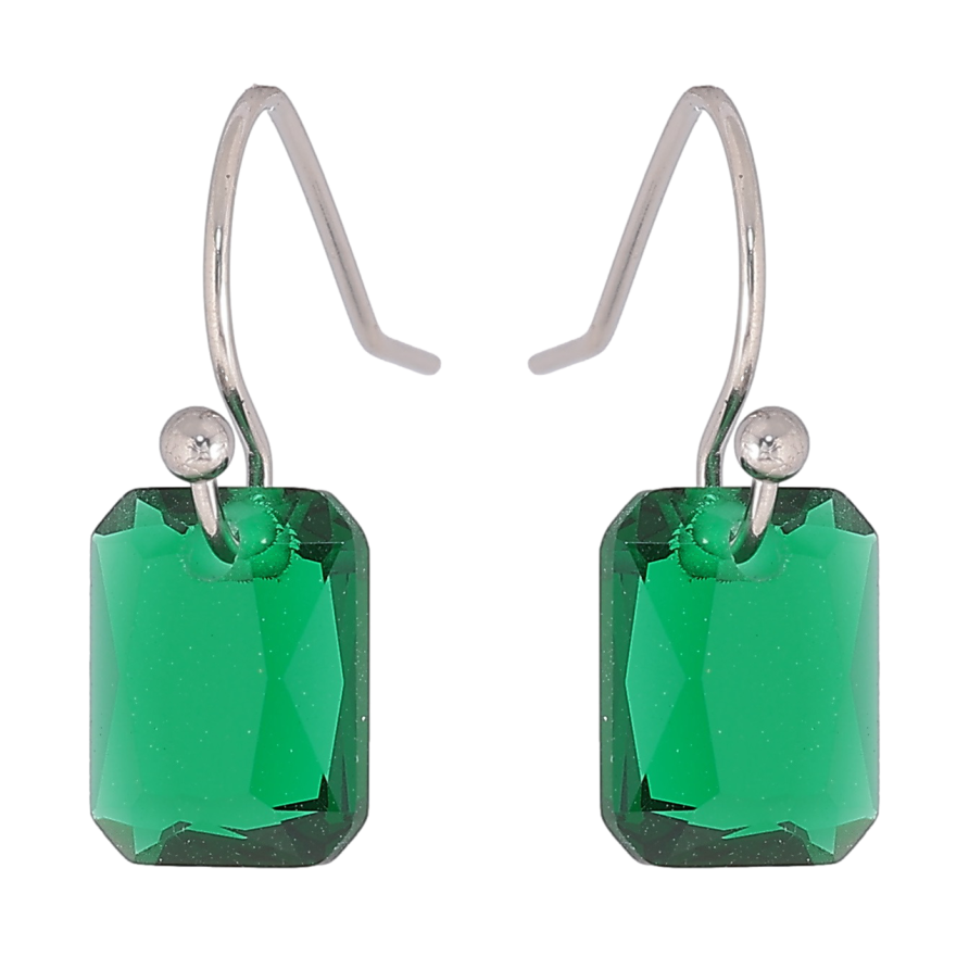 Сережки Xuping TTM Stainless Steel колір Родій французький замок «Зелені кристали» фото №1 Сережки Xuping TTM Stainless Steel колір Родій французький замок «Зелені кристали» фото №1
