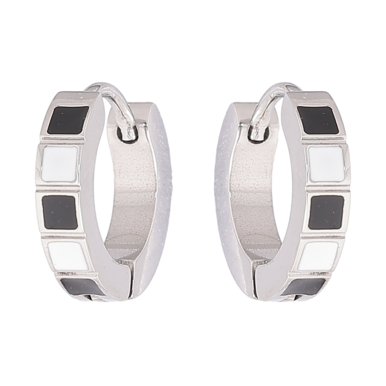 Серьги Xuping TTM Stainless Steel цвет Родий колечки Узор с черно-белой эмалью фото №6