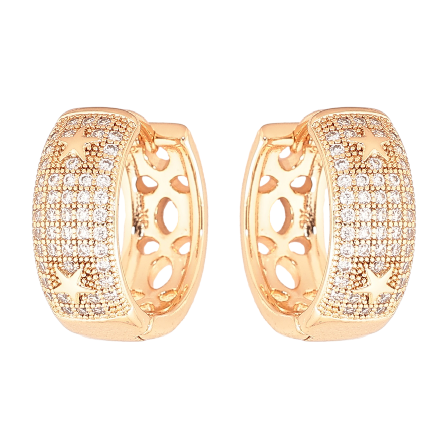 Серьги Xuping Позолота 18K колечки Инкрустация кристаллами с звездами фото №1