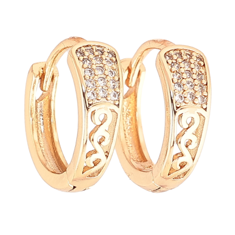 Сережки Xuping Позолота 18K колечка «Різьблений візерунок з кристалами» фото №1 Сережки Xuping Позолота 18K колечка «Різьблений візерунок з кристалами» фото №1