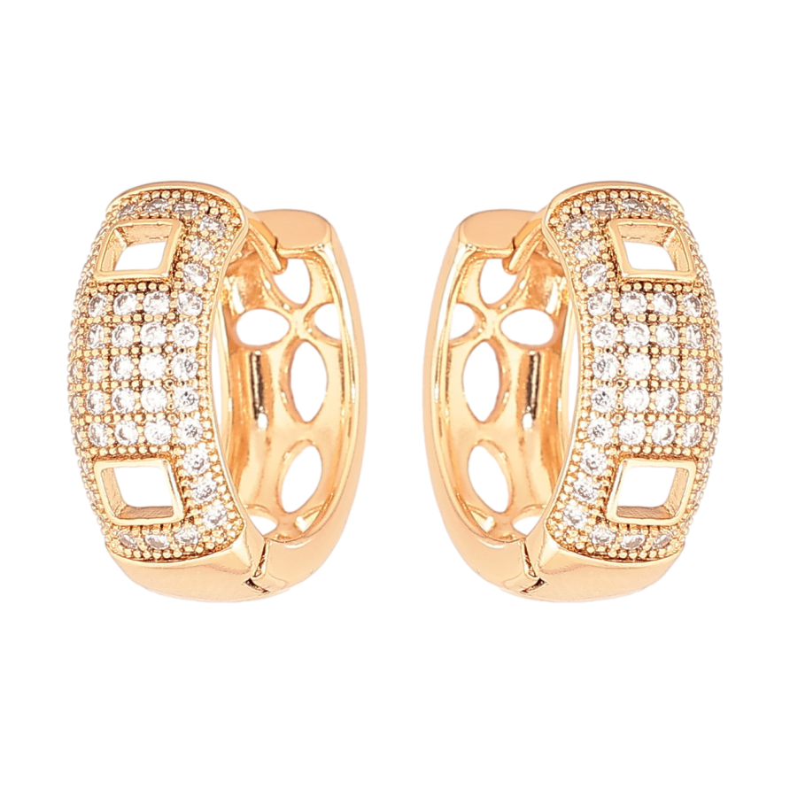 Серьги Xuping Позолота 18K колечки Узор с инкрустацией кристаллами фото №1 Серьги Xuping Позолота 18K колечки Узор с инкрустацией кристаллами фото №1