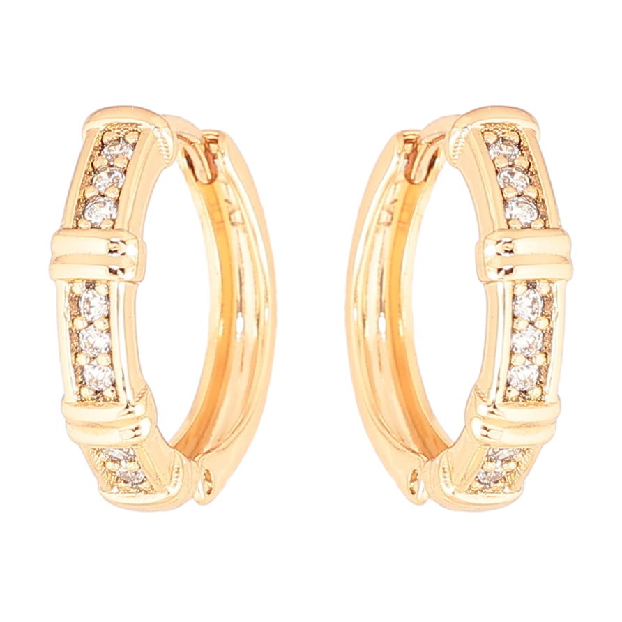 Сережки Xuping Позолота 18K колечка «Візерунок з доріжками кристалів» фото №1 Сережки Xuping Позолота 18K колечка «Візерунок з доріжками кристалів» фото №1
