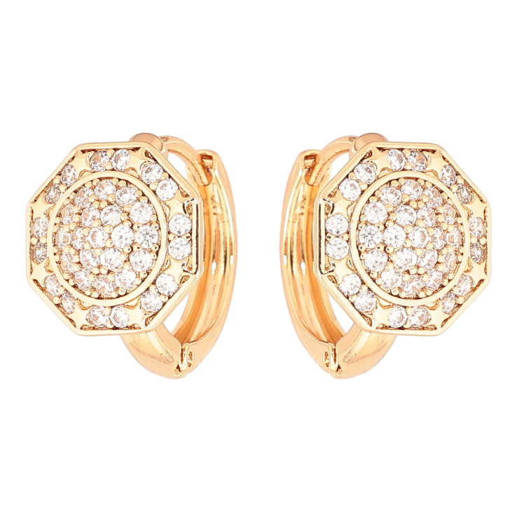 Серьги Xuping Позолота 18K колечки Восьмиугольники с инкрустацией кристаллами фото №7 Серьги Xuping Позолота 18K колечки Восьмиугольники с инкрустацией кристаллами фото №7