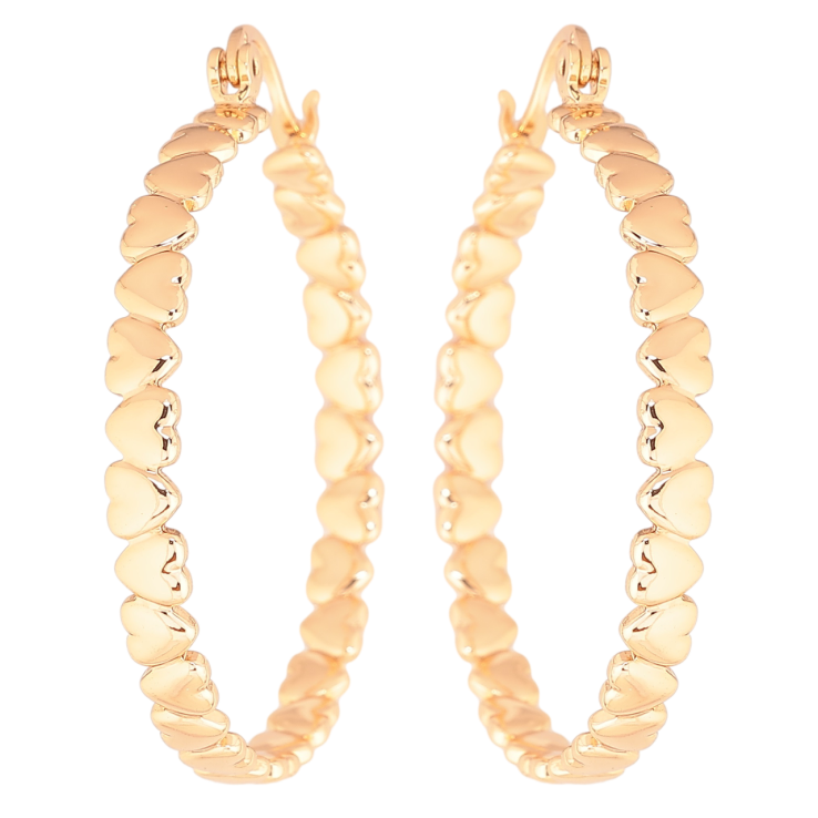 Серьги Xuping Позолота 18K кольца (конго) Узор сердечки ø 3.5см фото №9 Серьги Xuping Позолота 18K кольца (конго) Узор сердечки ø 3.5см фото №9