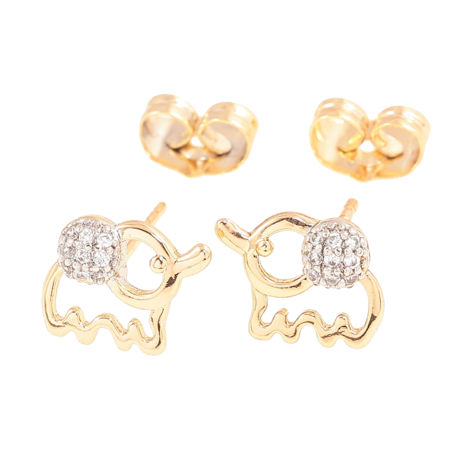 Серьги детские Xuping Позолота 18K + Родий пусеты Слоники с кристаллами фото №1