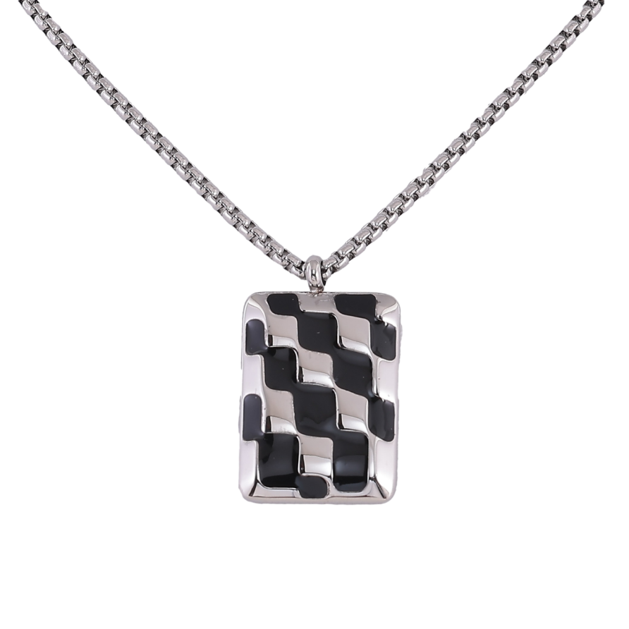 Подвеска на цепочке Xuping ТТМ Stainless Steel цвет Родий Узор черной эмалью длинна 46-51см х 2мм фото №1 Подвеска на цепочке Xuping ТТМ Stainless Steel цвет Родий Узор черной эмалью длинна 46-51см х 2мм фото №1