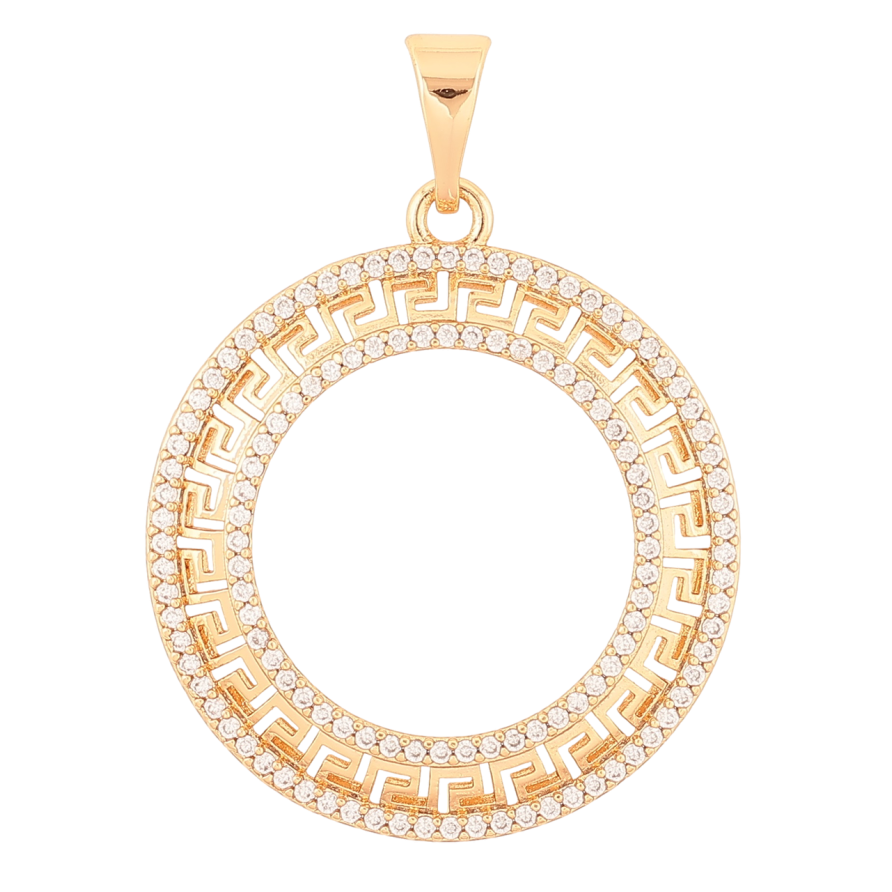 Кулон Xuping Позолота 18K Колечко с греческим узором и кристаллами для цепочки до 7мм фото №1 Кулон Xuping Позолота 18K Колечко с греческим узором и кристаллами для цепочки до 7мм фото №1