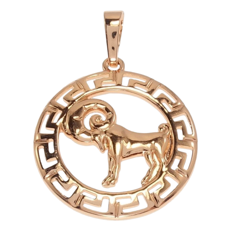 Кулон Xuping Позолота РО Круглый Медальон Знак Зодиака Овен с меандровым узором фото №25