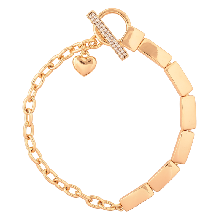Браслет Xuping Позолота 18K Комбинированное плетение с подвеской сердечко размер 18.5см х 4-5мм фото №2