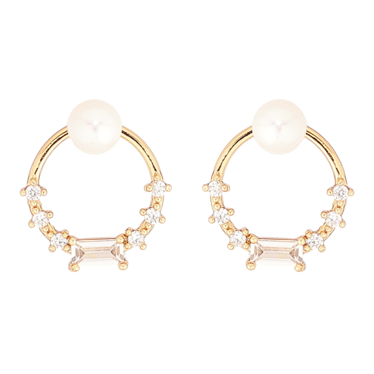 Серьги Xuping Позолота 18K пусеты Колечки с кристаллами и жемчужинами фото №5