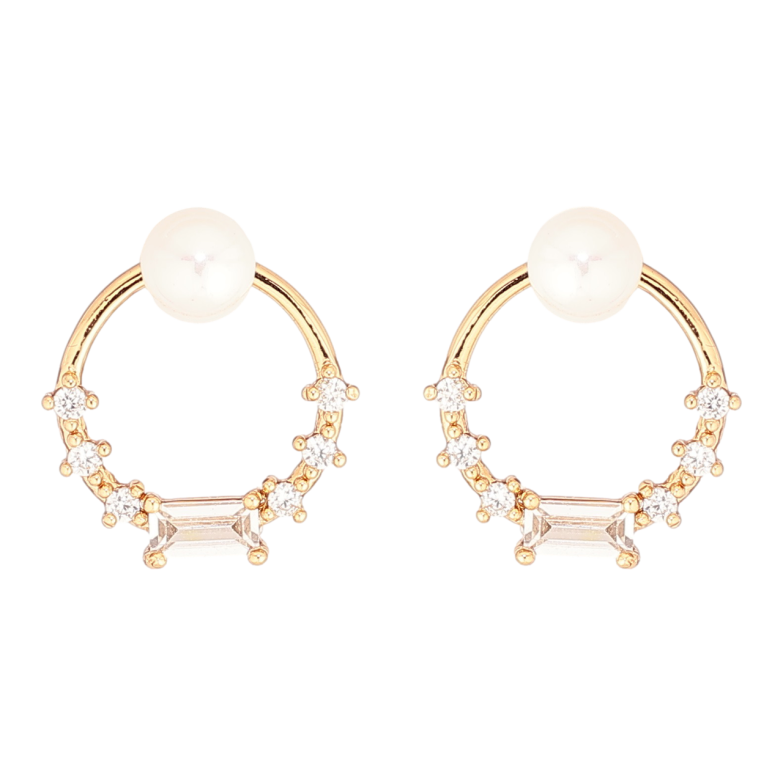 Сережки Xuping Позолота 18K пусети «Колечка з кристалами та перлинами» фото №3 Сережки Xuping Позолота 18K пусети «Колечка з кристалами та перлинами» фото №3